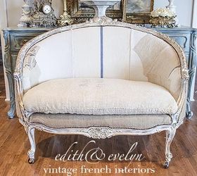 easy upholstery a french settee and grain sack scraps, chalk paint, painted furniture, reupholster