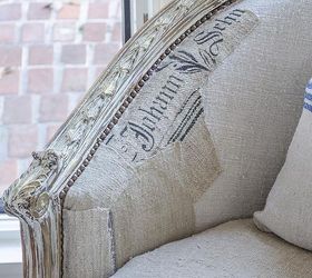 easy upholstery a french settee and grain sack scraps, chalk paint, painted furniture, reupholster