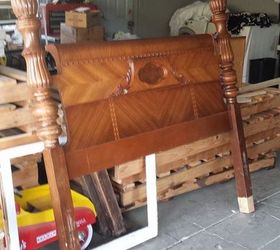 waterfall headboard and footboard repurposed into a bench, painted furniture, shabby chic