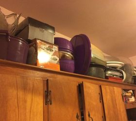 I have open shelves above my Any ideas how to cover them up