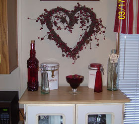 before and after redo with ashley cole mobile home kitchen remake, home decor, kitchen design, Pop of color and fun Everything except the cabinet from Goodwill