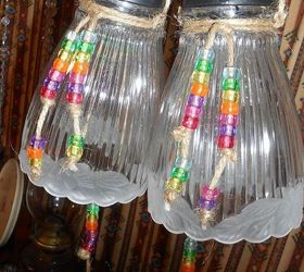 refurbished into solar lighting, go green, repurposing upcycling, Then I have also refurbished a variety of shades into Solar bells