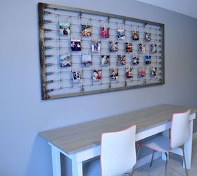 instagram photo display using old bed spring, home decor, repurposing upcycling