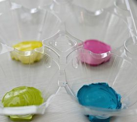 stenciled mason jar votives, crafts, mason jars, outdoor living, Put your paint in old egg cartons