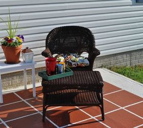 how to paint patio tiles, concrete masonry, painting, patio, porches, Our patio went from boring to inviting