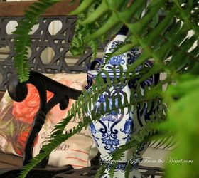 taking an ordinary patio to an extraordinary patio, outdoor living, patio, Blue and white urn for punch and color