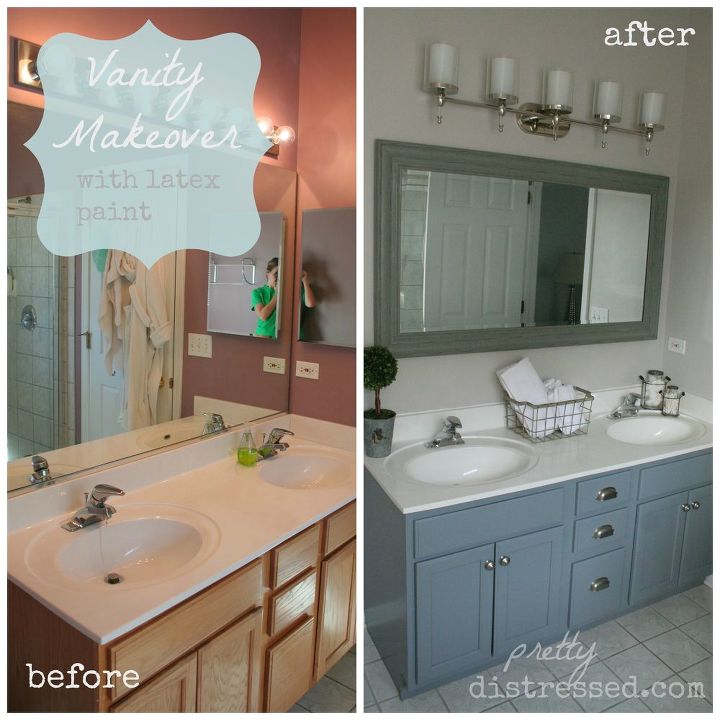 Bathroom Oak Vanity Makeover With Latex Paint Hometalk