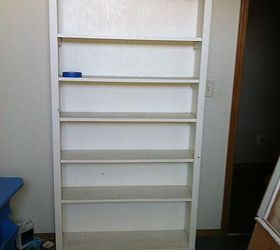 ivory chalkpainted bookshelf with wallpaper lined shelves, chalk paint, painted furniture