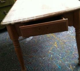 pink polka dot table, painted furniture, Before