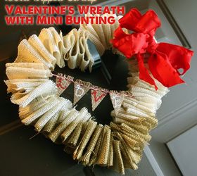 gold dipped burlap valentine s wreath with mini bunting, crafts, seasonal holiday decor, valentines day ideas, wreaths