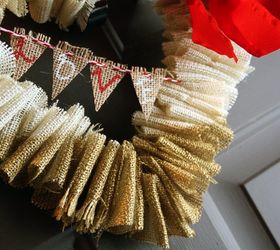 gold dipped burlap valentine s wreath with mini bunting, crafts, seasonal holiday decor, valentines day ideas, wreaths