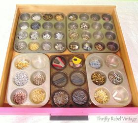 repurposed muffin pan drawer organizers, craft rooms, organizing, repurposing upcycling, storage ideas