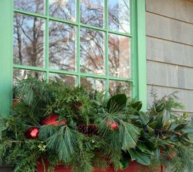 winter window dressing, container gardening, gardening, seasonal holiday decor