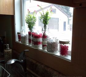 red and white valentine jars using fish tank gravel, crafts, seasonal holiday decor, valentines day ideas