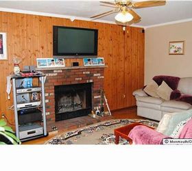 polished farmhouse family room, home decor, painting, rustic furniture