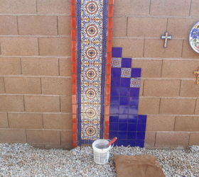 diy hand painted talevera tile accent wall, outdoor living, painting, wall decor