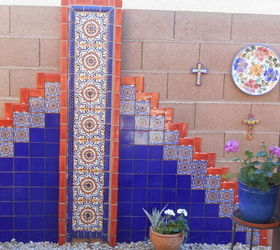 diy hand painted talevera tile accent wall, outdoor living, painting, wall decor