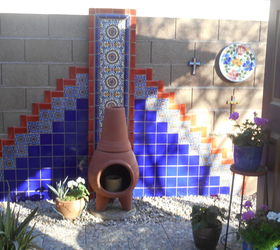 diy hand painted talevera tile accent wall, outdoor living, painting, wall decor