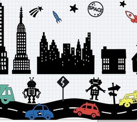 diy chalkboard robot town wall decals project, bedroom ideas, chalkboard paint, wall decor