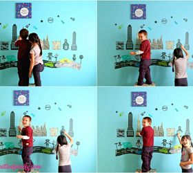 diy chalkboard robot town wall decals project, bedroom ideas, chalkboard paint, wall decor