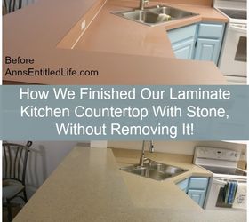 refinished a laminate kitchen countertop with stone without removing, concrete masonry, countertops, diy, kitchen design