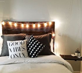 rustic headboard with hanging bedside table, bedroom ideas, diy, painted furniture, rustic furniture, woodworking projects