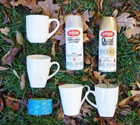 diy gold geometric spray painted mugs, kitchen design, painting