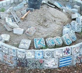 large homemade mosaic brick planter, concrete masonry, diy, gardening