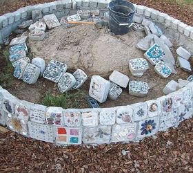 large homemade mosaic brick planter, concrete masonry, diy, gardening