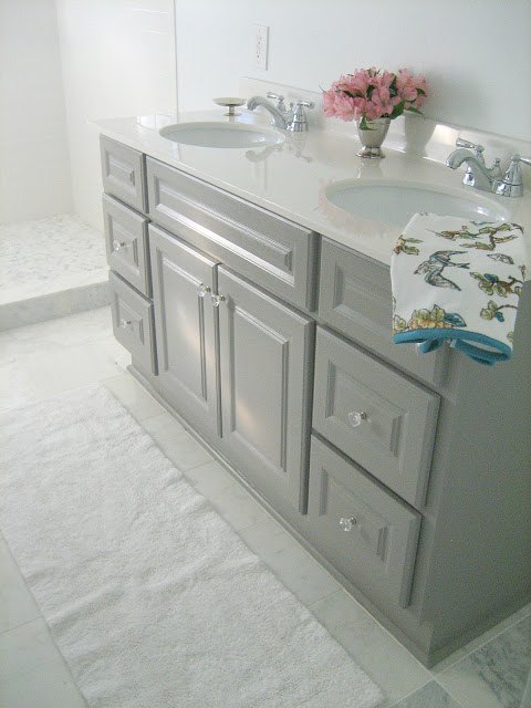 Diy Custom Gray Painted Bathroom Vanity From A Builder
