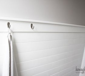 planked bathroom wall, bathroom ideas, wall decor, woodworking projects