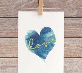 diy art gold love printable with blue watercolor heart, crafts, seasonal holiday decor, valentines day ideas