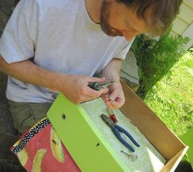 the mother of all furniture makeovers, chalk paint, painted furniture, Husband removing and prying off staples