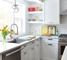 white with pops of color kitchen makeover, diy, kitchen backsplash, kitchen cabinets, kitchen design, paint colors, shelving ideas