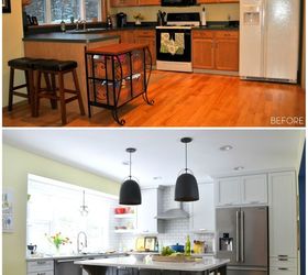 white with pops of color kitchen makeover, diy, kitchen backsplash, kitchen cabinets, kitchen design, paint colors, shelving ideas