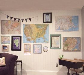 gallery map wall, repurposing upcycling, wall decor