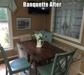 banquette bench seating before during and after, diy, kitchen design, reupholster, After View