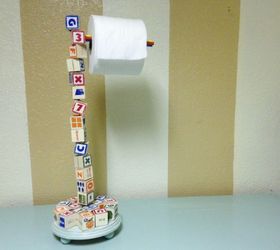 blocked up diy wooden letter block toilet paper roll holder, bathroom ideas, repurposing upcycling
