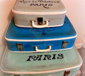painted suitcases un deux trois, chalk paint, crafts, repurposing upcycling