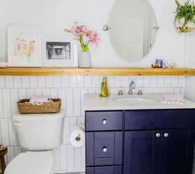 modern makeover transforms simple bathroom, bathroom ideas, home decor, painted furniture, tiling