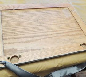 repurposed cabinet doors, chalk paint, crafts, decoupage, doors, repurposing upcycling, wall decor, pic of how the ribbon was attached