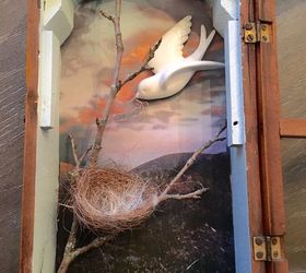 upcycle and old clock to a spring shadowbox, crafts, repurposing upcycling