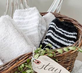 keep a basket of socks for your guests to wear when they visit, home decor