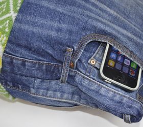 diy iphone denim pocket pillow, how to, repurposing upcycling, reupholster