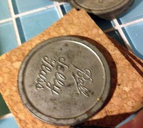 vintage mason canning jar lids become geometric coasters, crafts, mason jars, repurposing upcycling