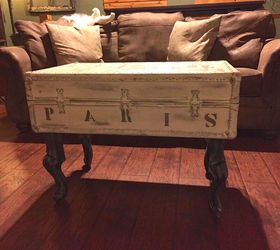 old moldy luggage turned b e a u ti ful french inspired coffee table, painted furniture, shabby chic