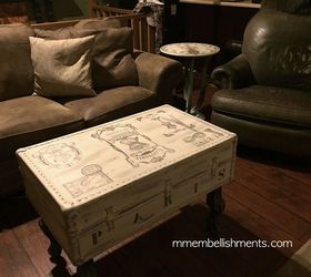 old moldy luggage turned b e a u ti ful french inspired coffee table, painted furniture, shabby chic