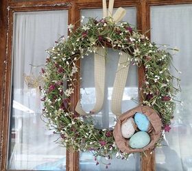 easter tweak on a garage sale find wreath, crafts, easter decorations, seasonal holiday decor, wreaths, trying out the ribbon tape I had at home