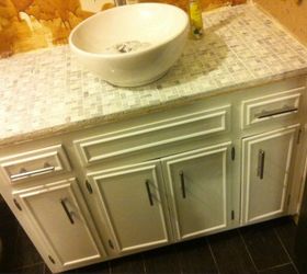 fixerupperstyle diy bathroom vanity, bathroom ideas, countertops, diy, painted furniture, tiling, woodworking projects, Paint makes such a difference