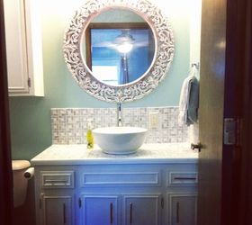fixerupperstyle diy bathroom vanity, bathroom ideas, countertops, diy, painted furniture, tiling, woodworking projects, The finished improved product